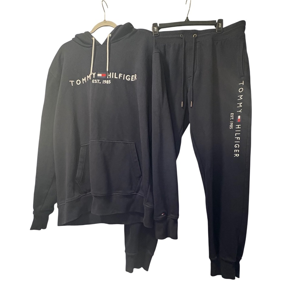Tommy Hilfiger Mens Tracksuit Set Navy Blue Hoodie XXL Joggers XL